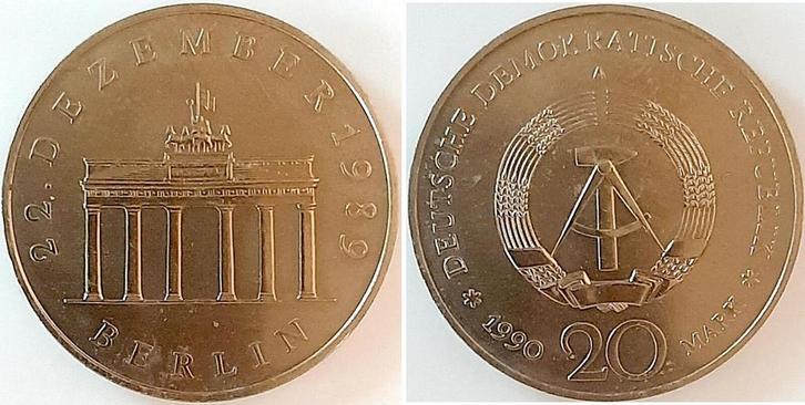 Duitsland 20 Mark Brandenburger Tor1990a Ddr Übergewichti.., Postzegels en Munten, Munten | Europa | Niet-Euromunten, Verzenden