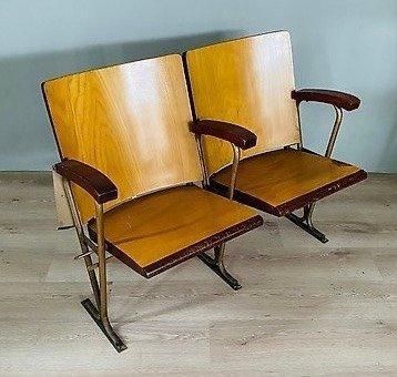 Stoel - Hout, Metaal - Paar bioscoopstoelen, Antiek en Kunst, Kunst | Designobjecten