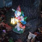 Beeld, gnomes on a toadstool with solar cell lamp - 27 cm -, Antiek en Kunst