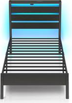 Bedframe met lattenbodem - 90x200 cm - Metaal - Zwart - Rola, Verzenden, Zo goed als nieuw