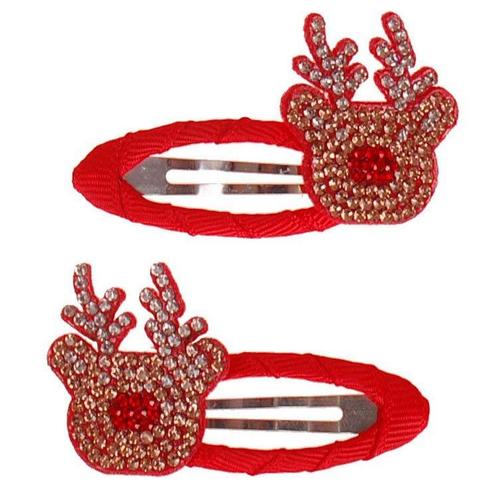 Kerst Haarclipjes - Set - Glittersteentjes Rudolf Rendier Ho, Sieraden, Tassen en Uiterlijk, Kindersieraden, Bruin, Nieuw, Ophalen of Verzenden