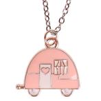 Kinderketting Zilverkleurig 45cm - Hangertje Caravan roze zi, Ophalen of Verzenden, Nieuw