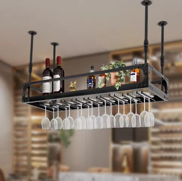 Industriëel Hangend Wijnrek – Flessenopslag en 27 Glazen, Huis en Inrichting, Woonaccessoires | Wijnrekken, Nieuw, Verzenden