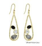 Elegante 925 zilveren gold plated oorhangers met onyx, helde, Sieraden, Tassen en Uiterlijk, Verzenden, Nieuw, Zilver