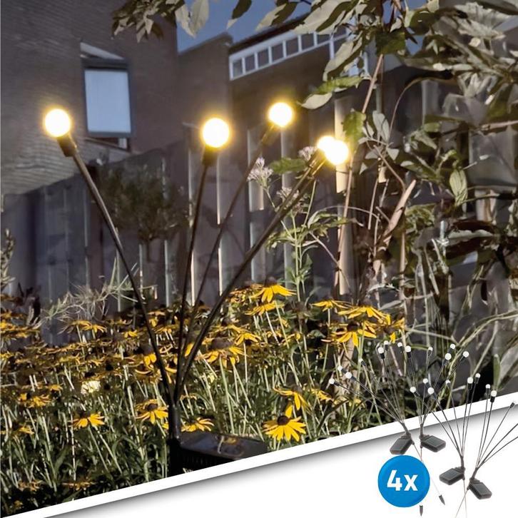 Solar priklamp Miami | Warm wit licht | Set van 4 stuks, Tuin en Terras, Buitenverlichting, Led, Licht-donker-sensor, Zonne-energie