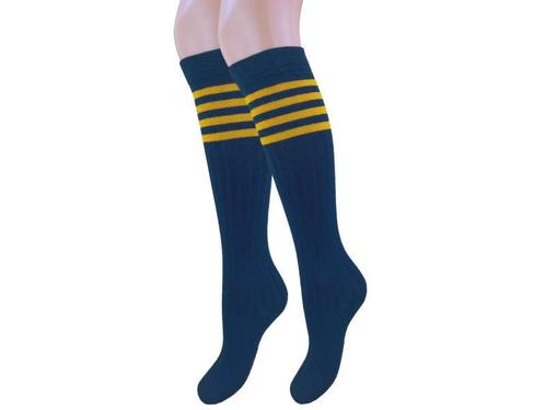 Kinder Kniekous - Rib - Retro - Blauw/Oker, Kinderen en Baby's, Kinderkleding | Schoenen en Sokken, Verzenden