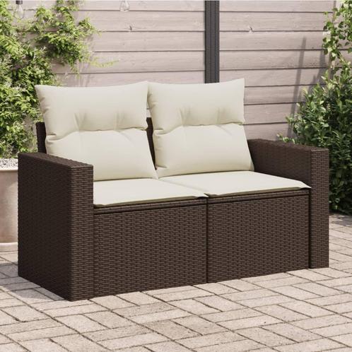 vidaXL Tuinbank 2-zits met kussens poly rattan bruin, Tuin en Terras, Tuinsets en Loungesets, Nieuw, Rotan, Verzenden