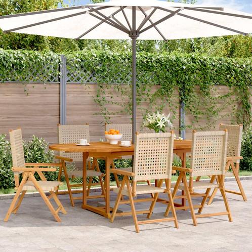 vidaXL 7-delige Tuinset poly rattan en massief hout beige, Tuin en Terras, Tuinsets en Loungesets, Tuinset, Nieuw, Hardhout, Verzenden