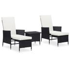 vidaXL 3-delige Loungeset met kussens poly rattan zwart, Tuin en Terras, Tuinsets en Loungesets, 3 zitplaatsen, Nieuw, Loungeset