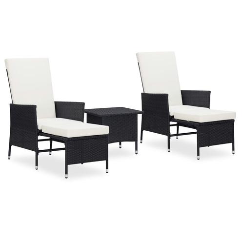 vidaXL 3-delige Loungeset met kussens poly rattan zwart, Tuin en Terras, Tuinsets en Loungesets, Loungeset, Nieuw, 3 zitplaatsen
