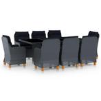vidaXL 9-delige Tuinset met kussens poly rattan donkergrijs, Tuin en Terras, Nieuw, 8 zitplaatsen, Tuinset, Verzenden
