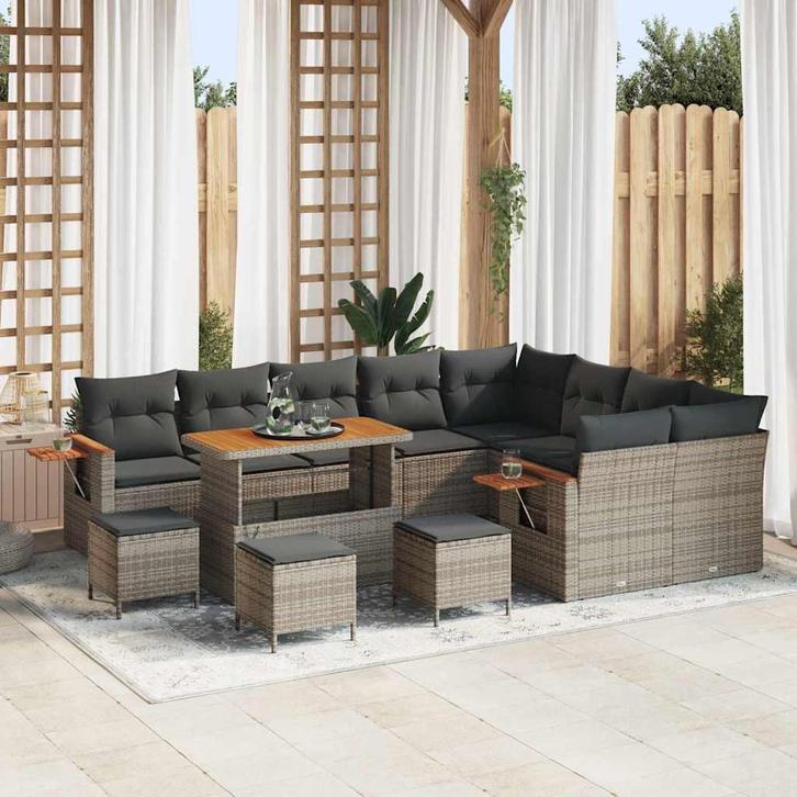 vidaXL Tuinbankenset 13 pcs Grijs Poly rattan en, Tuin en Terras, Tuinsets en Loungesets, Nieuw, Rotan, Verzenden