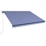 Luifel met windsensor en LED 300x250 cm blauw en wit, Tuin en Terras, Nieuw, Verzenden