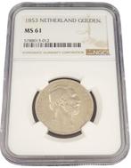 Koning Willem III 1 Gulden 1853 MS61 NGC gecertificeerd, Zilver, Losse munt, Verzenden