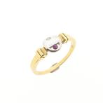 Bicolor gouden ring met robijn en diamant; 0,02 ct., 18 tot 19, Gebruikt, Overige kleuren, Heer