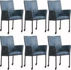 Set van 6 Leren eetkamerstoelen - met wieltjes en armleuning, Huis en Inrichting, Stoelen, Overige kleuren, Nieuw, Leer, Ophalen of Verzenden