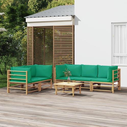 vidaXL 6-delige Loungeset met kussens bamboe groen, Tuin en Terras, Tuinsets en Loungesets, Loungeset, Nieuw, Hout, Verzenden