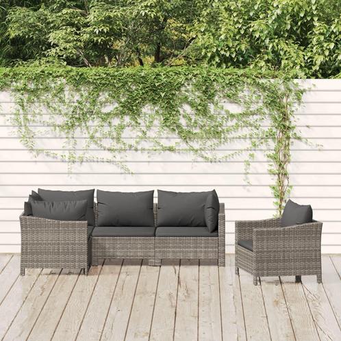 vidaXL 5-delige Loungeset met kussens poly rattan grijs, Tuin en Terras, Tuinsets en Loungesets, Loungeset, Nieuw, Rotan, Verzenden
