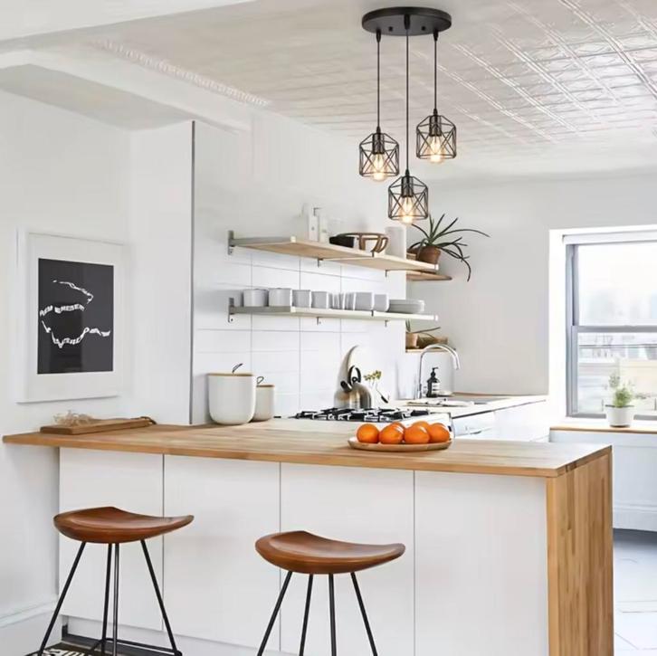 Vintage 3-Lichts Hanglamp – Industriële Metalen Plafondlamp, Huis en Inrichting, Lampen | Hanglampen, Nieuw, Verzenden