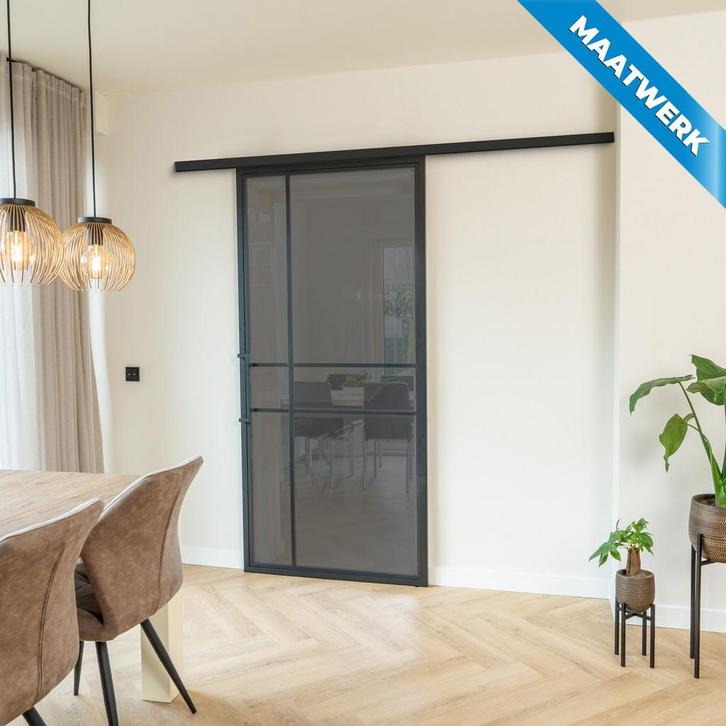 Stalen Schuifdeur met koofsysteem 6 Vlaks Maatwerk Rook glas, Doe-het-zelf en Verbouw, Kozijnen en Schuifpuien, Nieuw, Inclusief glas