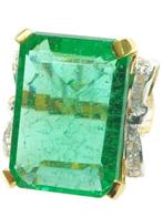 Zonder Minimumprijs - Ring - 9 kt. Geel goud, Zilver Smaragd, Sieraden, Tassen en Uiterlijk, Ringen, Nieuw