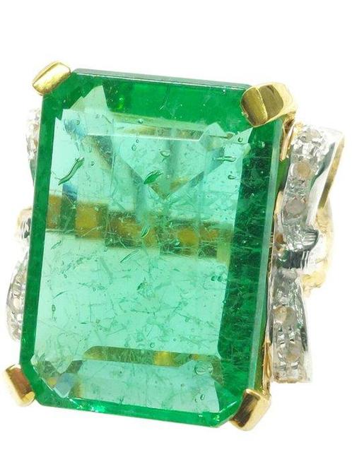 Zonder Minimumprijs - Ring - 9 kt. Geel goud, Zilver Smaragd, Sieraden, Tassen en Uiterlijk, Ringen