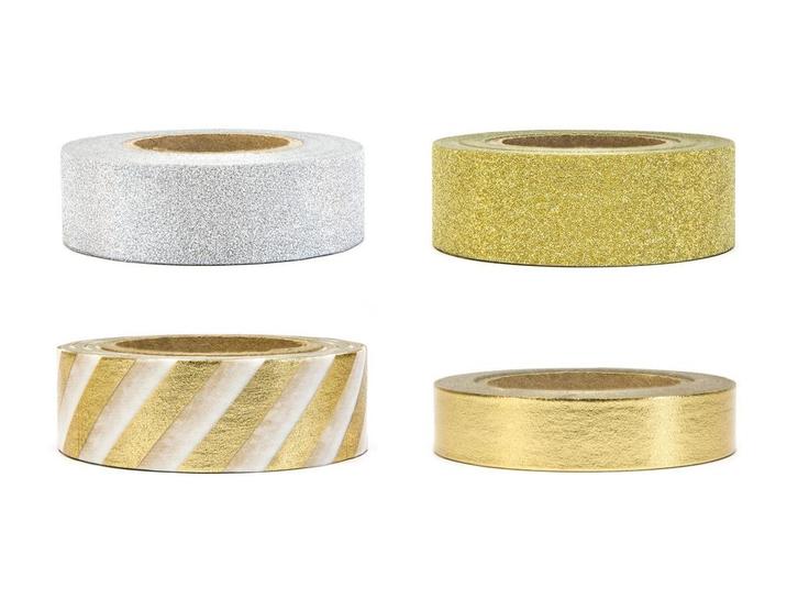 Washi Tape Goud Wit 10m 4st, Hobby en Vrije tijd, Feestartikelen, Nieuw, Verzenden