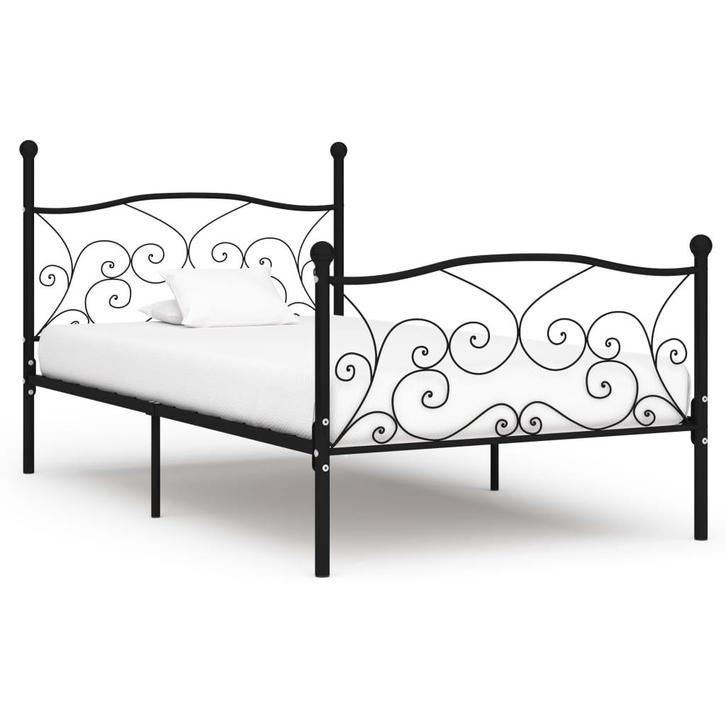 vidaXL Bedframe met lattenbodem metaal zwart 100x200 cm, Huis en Inrichting, Slaapkamer | Bedden, 100 cm, 200 cm, Zwart, Eenpersoons