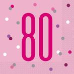 Servetten 80 Jaar Roze 33cm 16st, Verzenden, Nieuw