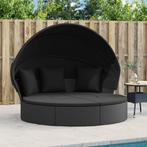 vidaXL Loungebed met luifel en kussens poly rattan zwart, Verzenden, Nieuw