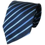 Blauwe stropdas met lichtblauwe/mintgroene strepen 8cm, Nieuw, Met patroon, Losse Blouse Kraagjes, Verzenden