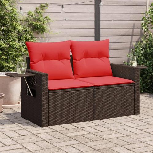 vidaXL Tuinbank 2-zits met kussens poly rattan bruin, Tuin en Terras, Tuinsets en Loungesets, Nieuw, Rotan, Verzenden