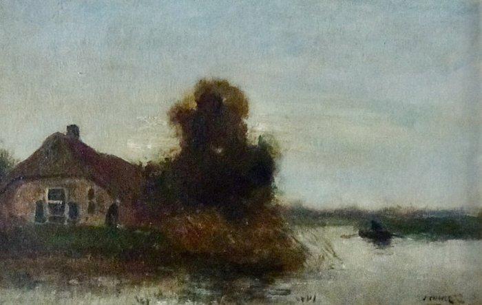 Jan Simon Knikker S.r. (1889-1957) - Boerderij aan vaart met, Antiek en Kunst, Kunst | Schilderijen | Klassiek