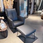 Fauteuil + Hocker Dono - Leder Antraciet - Pronto Wonen, Nieuw, Ophalen of Verzenden, 50 tot 75 cm, Leer