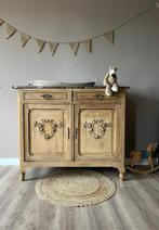 Frans vintage houten commode marmer houtkleur, Kinderen en Baby's, Kinderkamer | Commodes en Kasten, 50 tot 70 cm, Ophalen of Verzenden