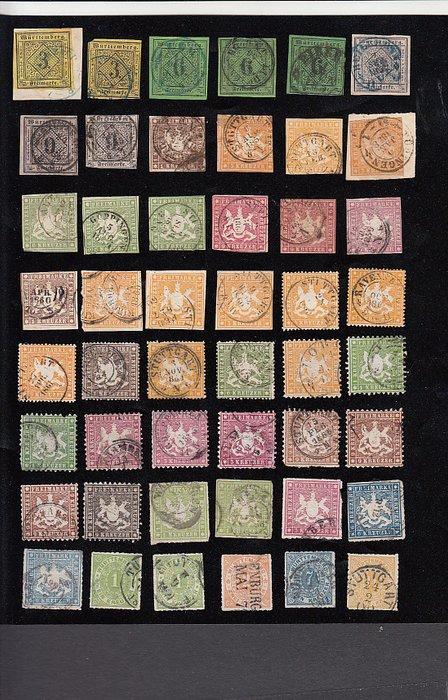 Württemberg 1851/1869 - Dupletten-lot in verschillende, Postzegels en Munten, Postzegels | Europa | Duitsland