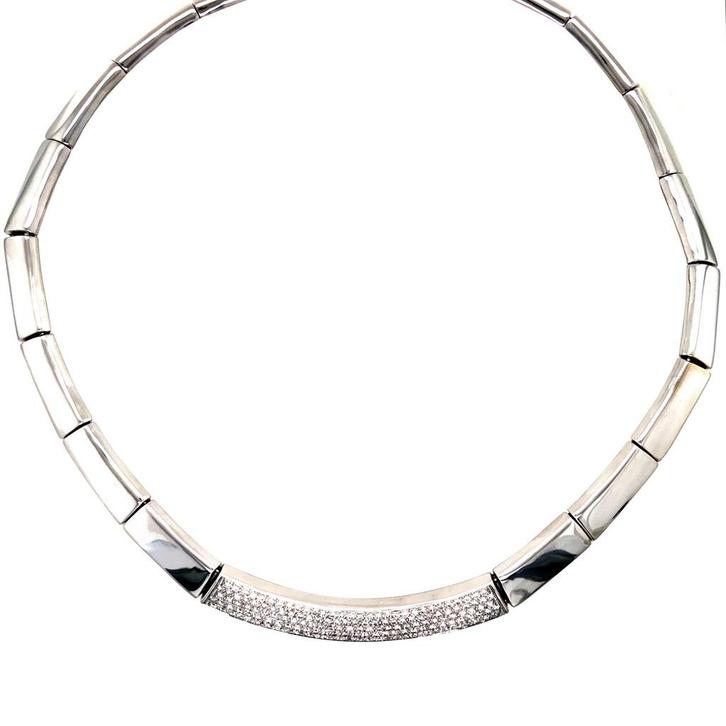 Witgouden choker met diamant 18 krt, Sieraden, Tassen en Uiterlijk, Kettingen, Nieuw, Ophalen of Verzenden