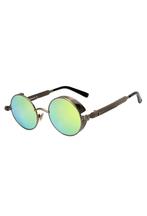 Ronde Zonnebril Steampunk Vintage Brons Montuur Rond Limegro, Ophalen of Verzenden, Nieuw, Groen