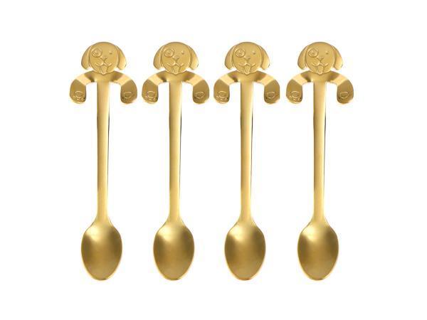 Veiling - Set van theelepels - goud - honden design - rvs, Huis en Inrichting, Keuken | Bestek, Nieuw