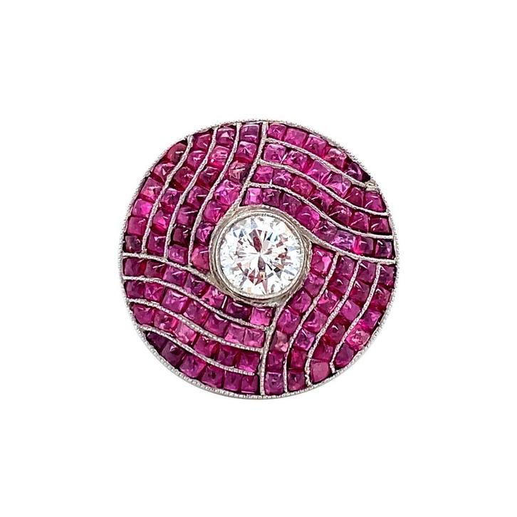 Platina ring met robijn en diamant 950, Sieraden, Tassen en Uiterlijk, Ringen, Nieuw, Ophalen of Verzenden