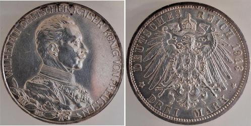 Duitsland 3 Mark Kaiser Uniform Pruisen 1913a J 112 minim..., Postzegels en Munten, Munten | Europa | Niet-Euromunten, Verzenden