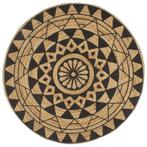 vidaXL Vloerkleed handgemaakt met zwarte print 150 cm jute, Verzenden, Nieuw, Zwart