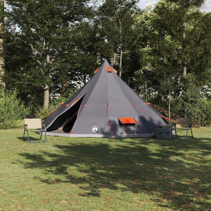 vidaXL Familie Tipi Tent met dak Grijs en Oranje 560 x 560 x, Caravans en Kamperen, Tenten, Nieuw, Verzenden