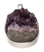 Zilveren Amethist in ovaal ruw groot kettinghanger, Sieraden, Tassen en Uiterlijk, Kettinghangers, Verzenden, Nieuw
