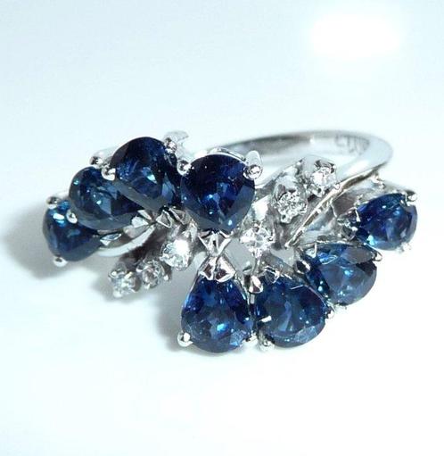 Ring - 18 karaat Witgoud - 1.69ct. tw. Saffier - Diamant -, Sieraden, Tassen en Uiterlijk, Ringen