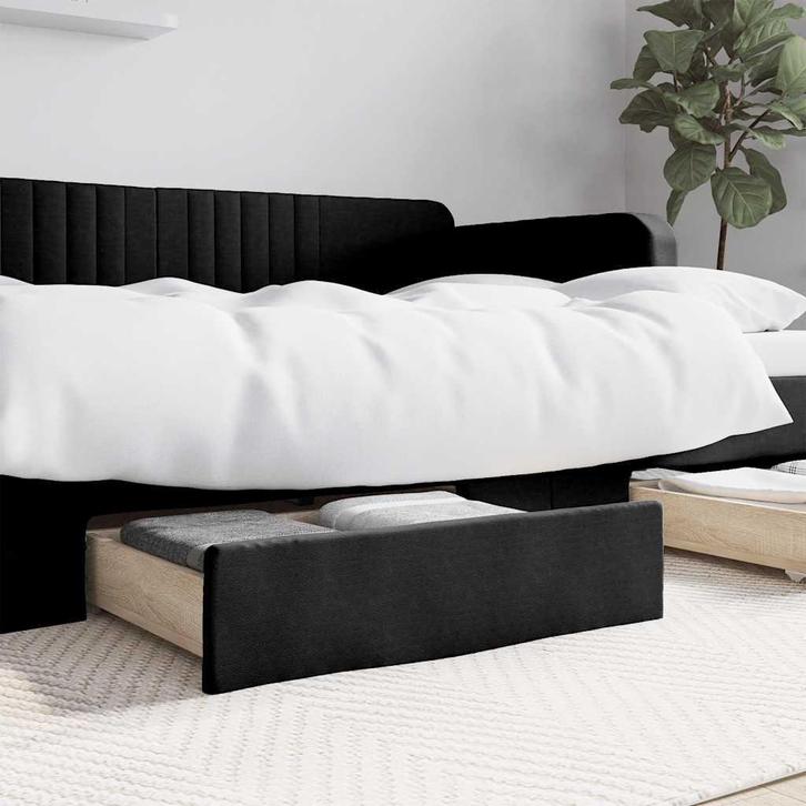 vidaXL Bedlades 2 st bewerkt hout en kunstleer zwart, Huis en Inrichting, Slaapkamer | Bedden, Zwart, Nieuw, Hout, Verzenden