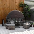 TRUUSK Zonne-eiland Rattan Loungeset Met Zonnedak En Kussens, Verzenden, Nieuw