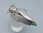 Art Deco Cigade, Verzilverd metaal - Broche - Groene steen.