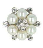 Haarbroche Bloem Strass Parel 3cm Wit, Nieuw