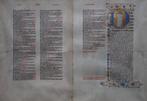 [Medieval manuscript] - Bifolium met grote miniatuur - 1400, Antiek en Kunst, Antiek | Boeken en Bijbels